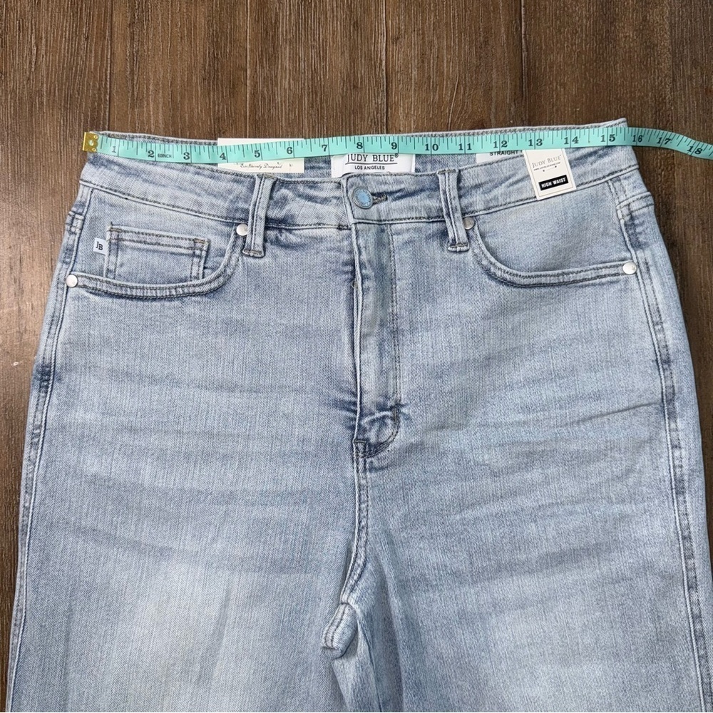 Judy Blue High Waist Wide Straight Leg Jeans Medium Blue Stretch Whiskered - Picture 6 of 12